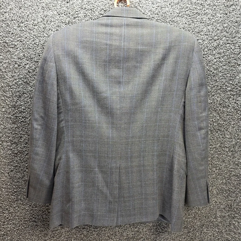 Jos A Bank‎ Blazer Mens 43R Gray Plaid Windowpane Silk Wool Blend Classic Preppy